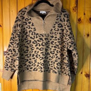 She + Sky from Anthropologie Tan Leopard Print Cowl Neck Sweater